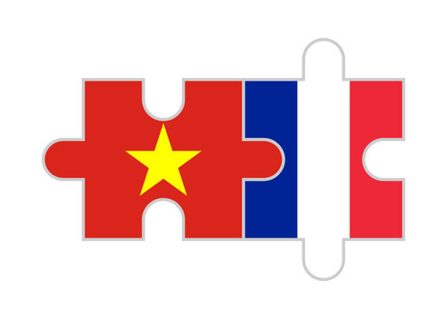 puzzle pieces of vietnam and france flags. vector illustration isolated on white background