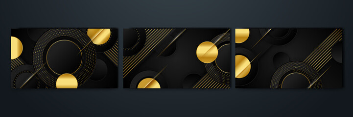 Set of abstract luxury black and gold background