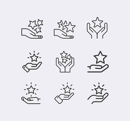 Star Rating, review line icon. Stars in hand vector line icon
