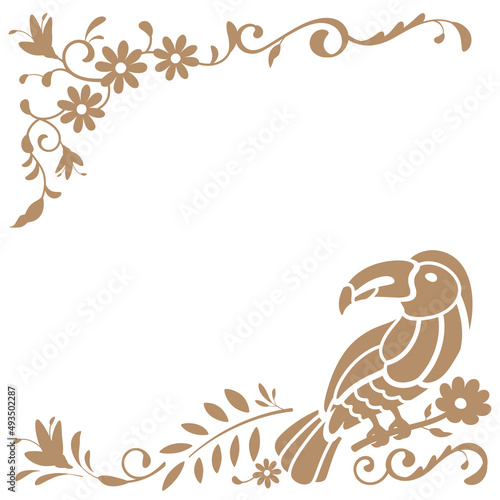 サンショクキムネオオハシのフレーム オトミ刺繍のイメージイラスト メキシコ 1 1 Antique Poster Antiq ふわぷか