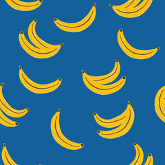 Plakat Hand drawn Banana seamless pattern on the summer blue background.Design for fashion , fabric, textile, wallpaper, cover, web , wrapping