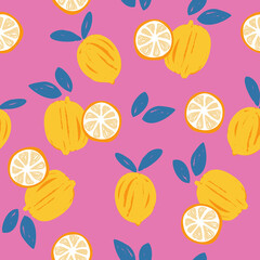 Hand drawn colorful seamless pattern of lemons.Vector illustration,Design for fashion , fabric, textile, wallpaper, cover, web , wrapping and all prints