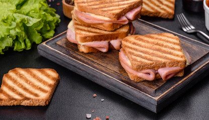 Delicious fresh toast grill with cheese and ham. Sandwiches, quick snack