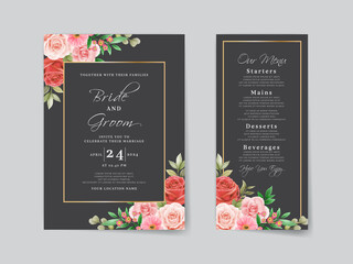 Romantic red roses wedding invitation card template