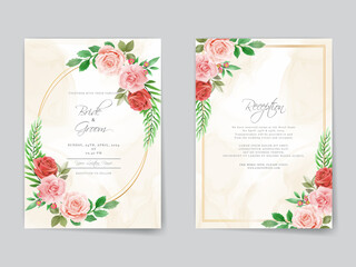 Romantic red roses wedding invitation card template