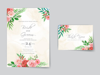 Romantic red roses wedding invitation card template