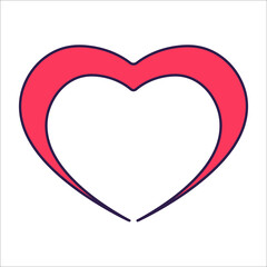 Retro Valentine Day icon heart. Love symbols in the fashionable pop line art style. The figure of a heart in soft pink, red and coral color. Vector illustration isolated on white.