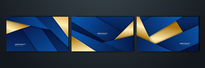 Abstract luxury dark blue background with golden lines