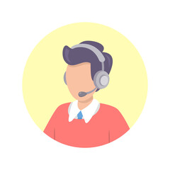 Call center operator avatar, man with a headset. flat style vector illustration