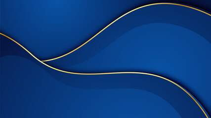 Abstract luxury dark blue background with golden lines