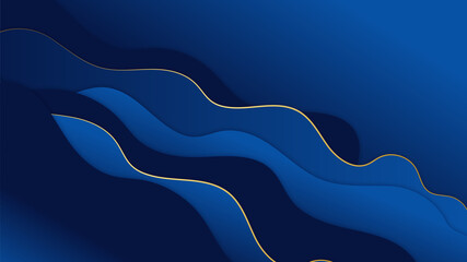 Abstract luxury dark blue background with golden lines
