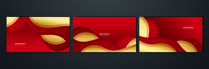 Set of abstract luxury elegant red and gold background