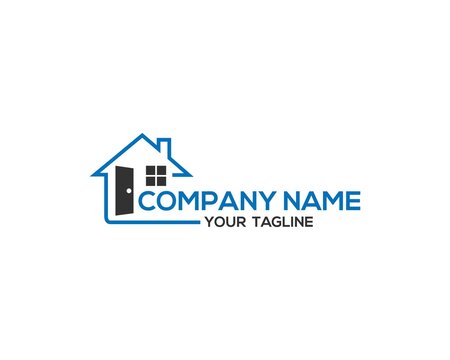 Home And House Logo Design With Door Symbol Vector.