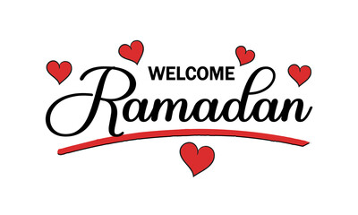 Welcome Ramadan Text Card With Hearts . Beautiful Greeting Card Vector