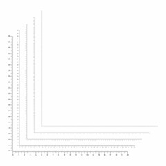 Vector illustration of corner rulers from 0 to 20, 40, 60, 80 and 100 cm isolated on white background. Set of measure instrument lines in flat style. Vertical and horizontal measuring scales.