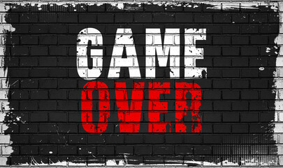 game over concept on black wall 