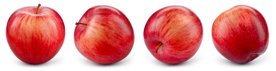 Fototapeta premium Red apple with yellow side isolated. Apple on white background. Set of red appl with clipping path. Full depth of field.
