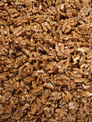 Walnuts on a farmers market stall in the Aegean coastal town Bodrum, Turkey.         