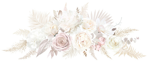 Boho beige and blush trendy vector design bouquet. Pastel pampas grass