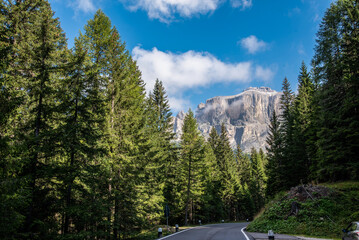 
September 2021, Panorama of Sass Pordoi. photographed from the winding road leading to Passo Pordoi