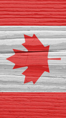 Fragment of Canadian flag on a dry wooden surface. Natural vertical background. Mobile phone...