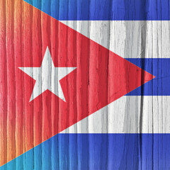 Fragment of Cuban flag on a dry wooden surface. Bright square illustration. Symbol of Cuba