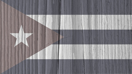 Cuban flag on a dry wooden surface. Natural wallpaper or background made of old wood. Symbol of...