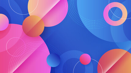 Modern abstract neon gradient blue colorful circles for design background. Blue background with orange yellow pink red gradient geometric shapes. Vector illustration
