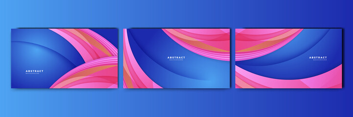 Set of abstract blue background with pink orange yellow trendy neon gradient. Design for banner, poster, wallpaper, template, and social media template
