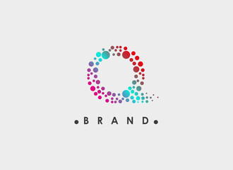 Abstract Initial Letter Q Logo. Colorful Geometric Pixel Dots Halftone Style. Usable for Business and Technology Logos. Flat Vector Logo Design Template Element.