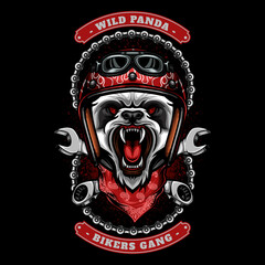 biker pandahead wearing helmet vector illustration