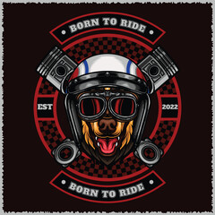 biker dog head wearing helmet vector illustration
