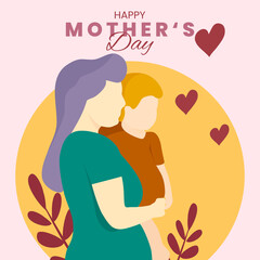 Flat design vector of a woman holding her child in her arms. Mother's day, motherly love