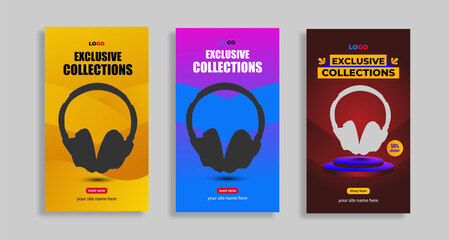 Instagram headphone product sale story and web banner flyer design template
