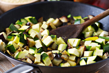 Mixed Zucchini and Aubergines Pan Fried. High quality photo