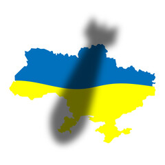 War in Ukraine. Silhouette of a bomb over the map of Ukraine.