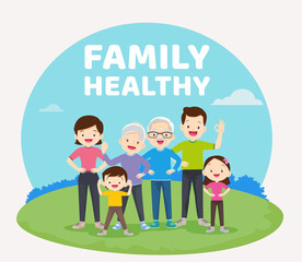 Happy big Family healthy exercising Together in the park