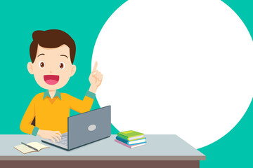 man using laptop computer and speech bubble