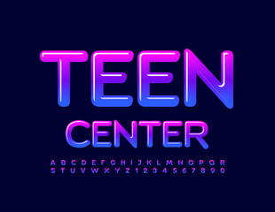 Vector bright Emblem Teen Center.  Modern Creative Font. Trendy Alphabet Letters and Numbers.