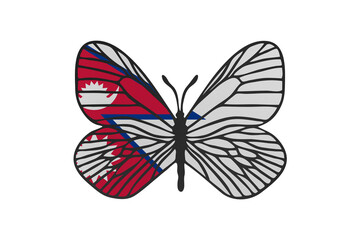 Fototapeta na wymiar Butterfly wings in color of national flag. Clip art on white background. Nepal