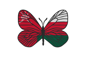 Butterfly wings in color of national flag. Clip art on white background. Oman