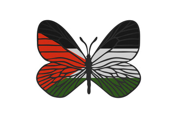 Fototapeta na wymiar Butterfly wings in color of national flag. Clip art on white background. Palestinian National Authority