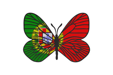 Butterfly wings in color of national flag. Clip art on white background. Portugal