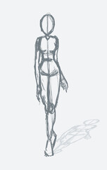 Walking sketch woman body