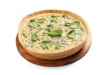 Delicious homemade spinach pie isolated on white