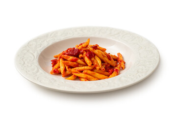 Piatto di pasta con salsa di peperoni, Cibo Italiano 