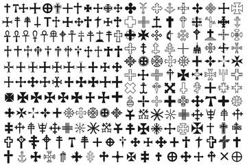 Vector illustration different heraldic crosses isolated on white background - 493520448