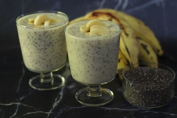 Plantain milkshake made with sliced plantain and with soaked chia seeds. © Trending Now