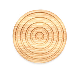 Stylish wooden cup coaster isolated on white, top view