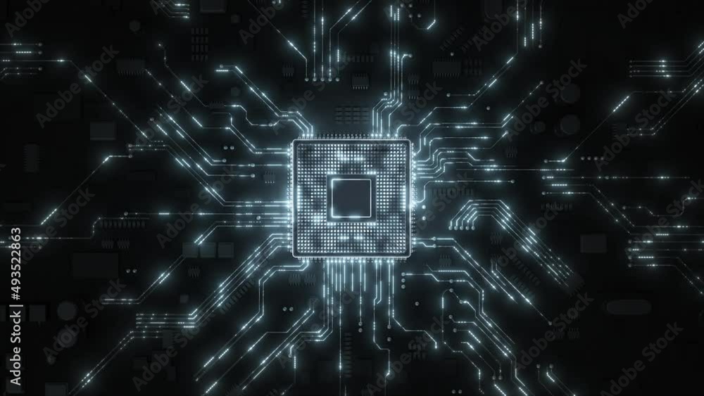 Poster central computer processors cpu concept. motherboard digital chip. technological and scientific hud 